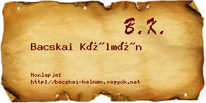 Bacskai Kálmán névjegykártya